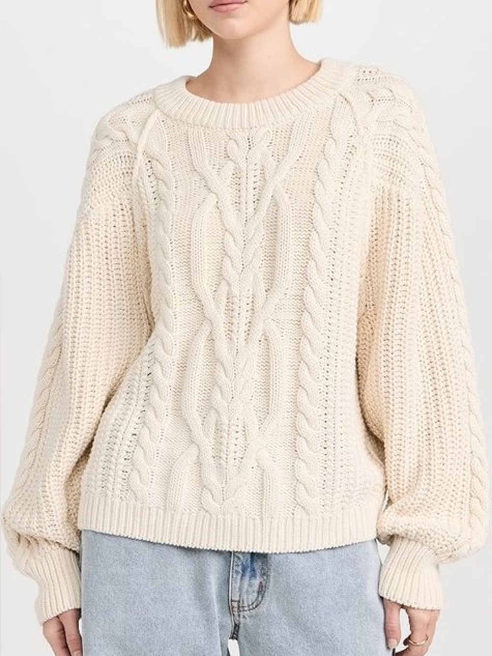 Free People Frankie Cream Cable Knit Crewneck Sweater